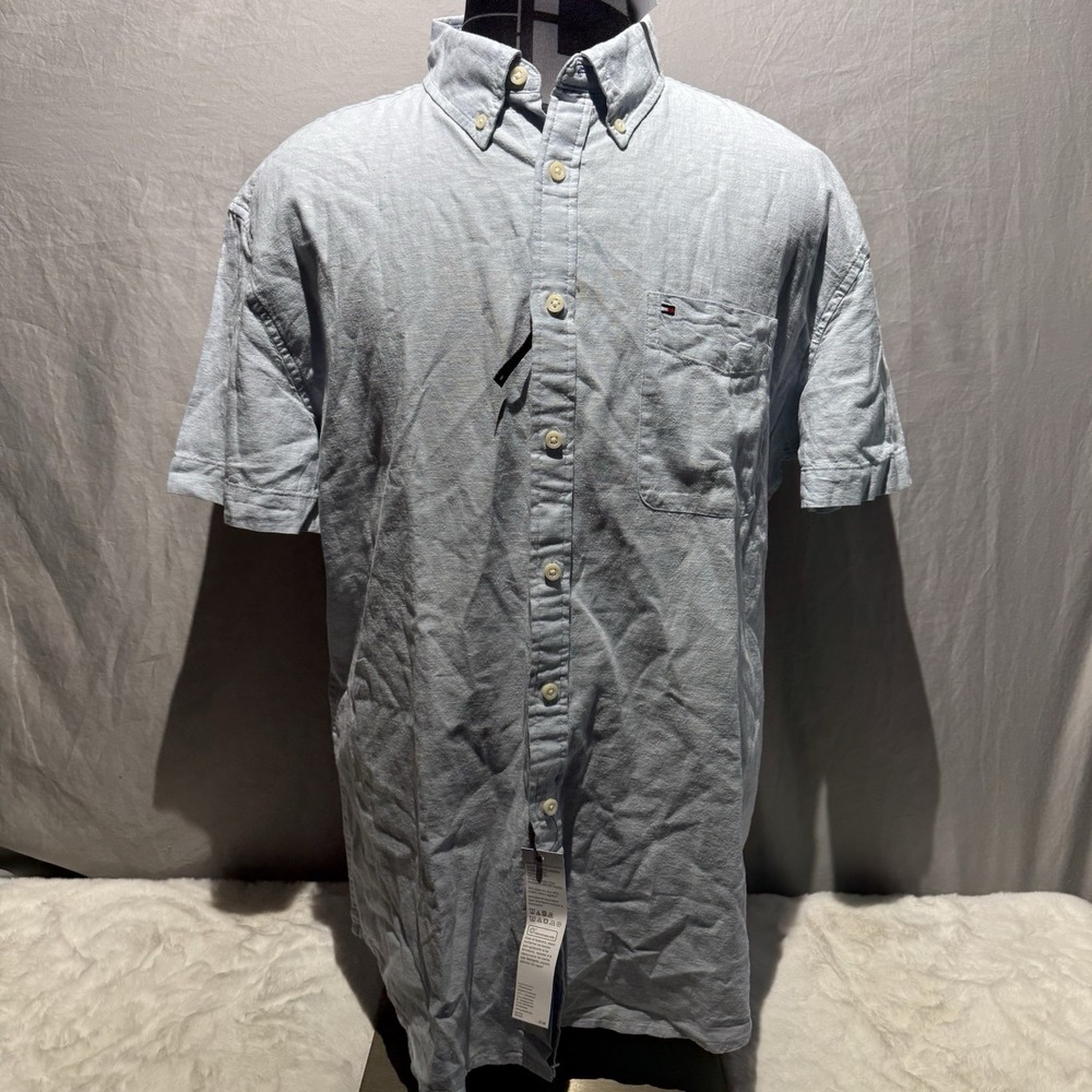 Tommy Hilfiger Shirt Mens Grey Short Sleeve Casual Button Down Size 2XL